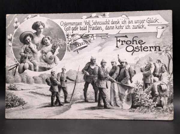 AK Ansichtskarte Postkarte Feldpost Soldaten mit Fahne Frohe Ostern