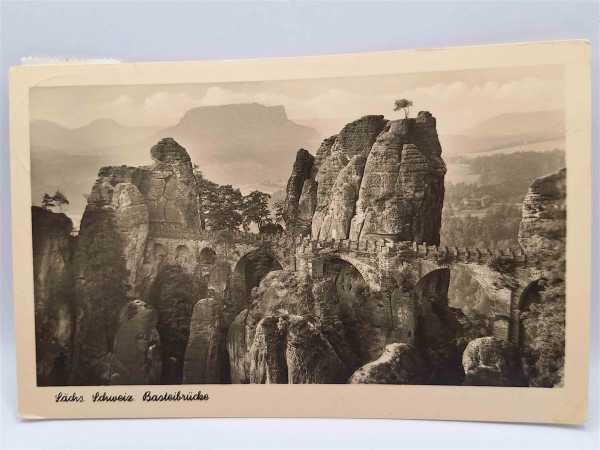 Ansichtskarte Postkarte Feldpost Sächsische Schweiz Basteibrücke