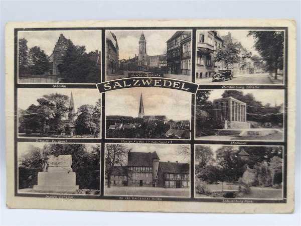 AK Ansichtskarte Postkarte Feldpost Salzwedel Kirche Ehrenmal Straßen