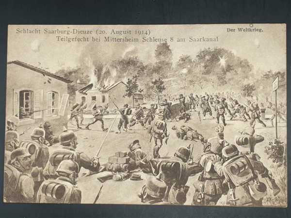 Ak Ansichtskarte Postkarte Feldpost Schlacht Saarburg-Dieuze 1914 Saarkanal