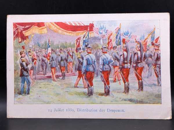 AK Ansichtskarte Postkarte Feldpost 14 Juillet 1880 Distribution des Drapeaux