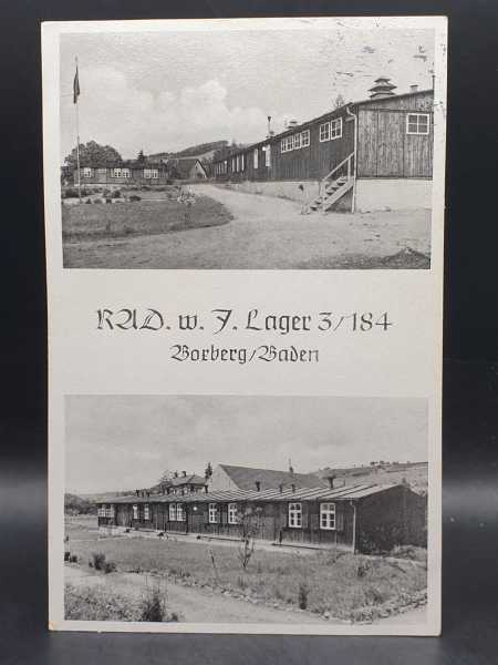 Ak Ansichtskarte RAD Lager 3/184 Vorberg Baden Reichsarbeitsdienst 1944 Feldpost