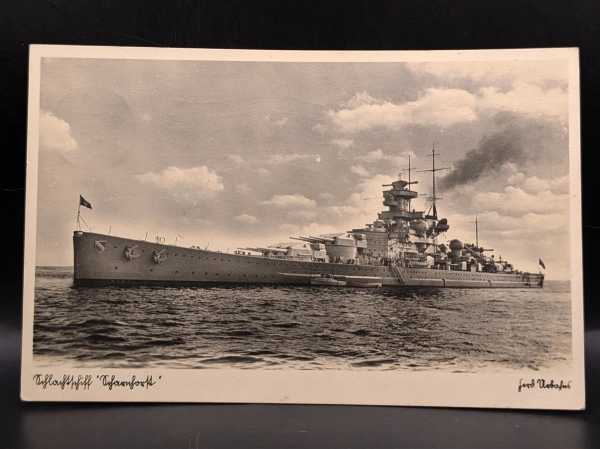 AK Ansichtskarte Postkarte Feldpost Foto Schlachtschiff Scharnhorst Geschütze