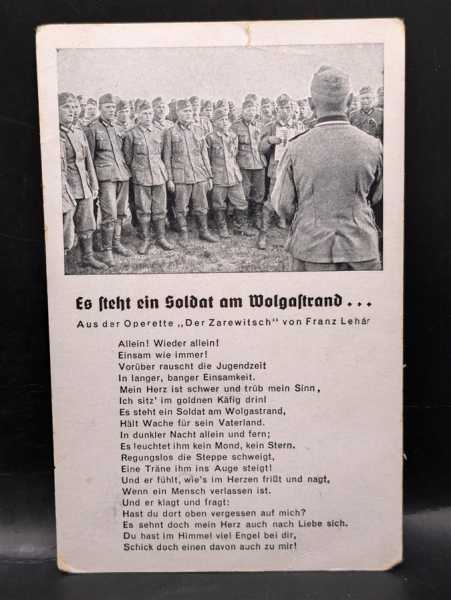 AK Ansichtskarte Postkarte Feldpost Foto Es Steht ein Soldat im Wolgastrand Lied