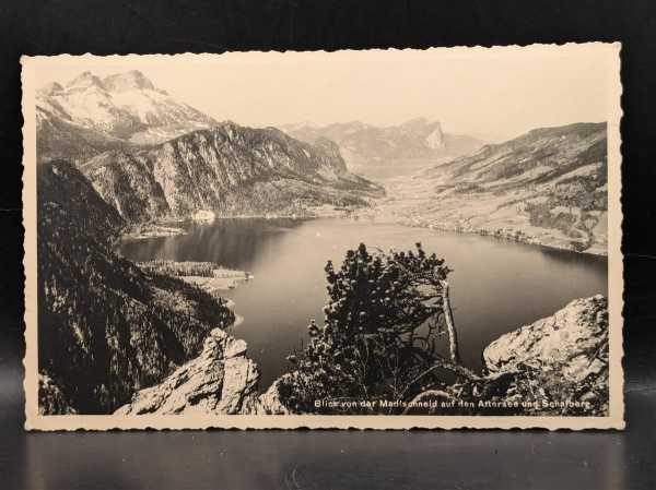 AK Postkarte Feldpost Foto Blick von der Madlschneid auf den Attersee Schafberg