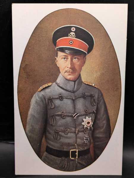 AK Ansichtskarte Postkarte Feldpost Kronprinz Wilhelm Husaren Uniform Totenkopf