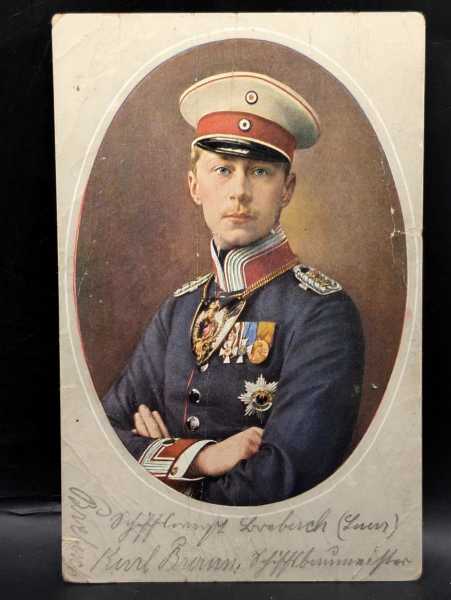 AK Ansichtskarte Postkarte Feldpost Kronprinz Wilhelm mit Ringkragen Uniform