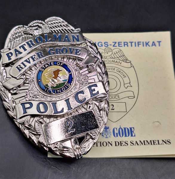 Patrolman River Grove Illinois US Badge Polizei Police Abzeichen Marke Insigne