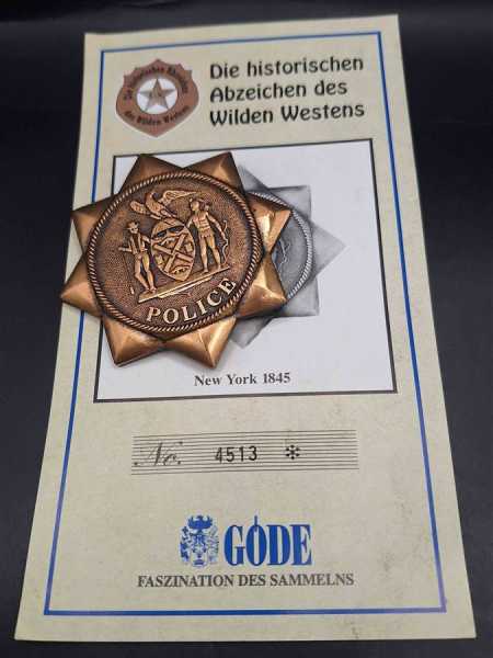 New York 1845 Wilden Western US Badge Polizei Police Abzeichen Marke Insigne