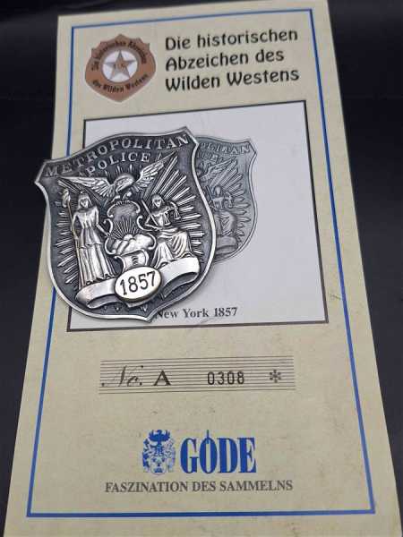 Metropolitan Police New York 1857 Badge Polizei Police Abzeichen Marke Insigne