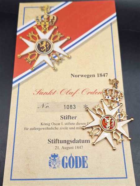 König Schweden Norwegen 1847 Sankt-Olaf-Orden Göde Sammlungsanfertigung Orden