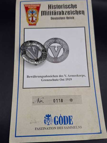 Bewährungsabzeichen des V. Armeekorps Grenzschutz Ost 1919 Göde Orden