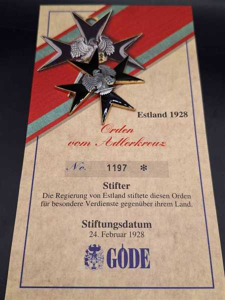 Estland 1928 Orden vom Adlerkreuz Göde Sammlungsanfertigung Orden