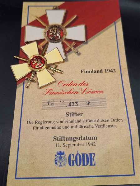 Finnland 1942 Orden des Finnischen Löwen Göde Sammlungsanfertigung Orden