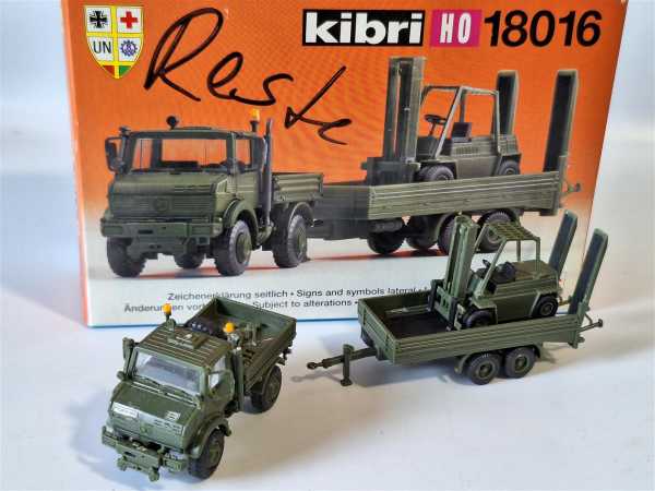 Kibri 18016 Unimog mit Zweiachshänger Stapler H0 1:87 Modellbausatz Gebaut OVP