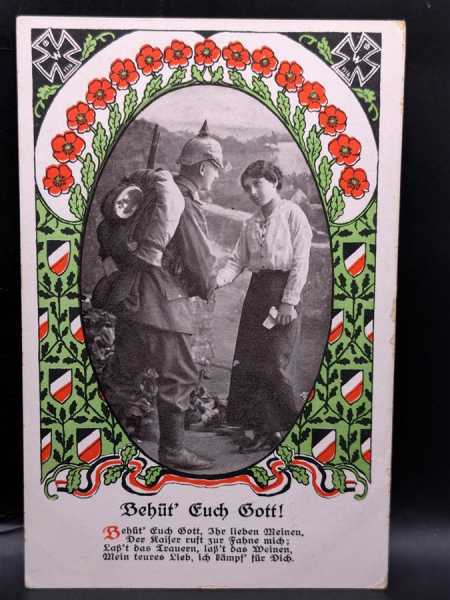 AK Ansichtskarte Postkarte Feldpost Behüt euch Gott Eiserne Kreuz 1914