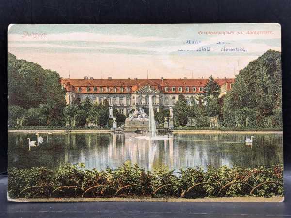 AK Ansichtskarte Postkarte Feldpost Stuttgart Residenzschloss mit Anlagensee