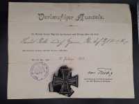 EK2 Eiserne Kreuz 2. Klasse mit Urkunde Res. Inf. Regt. 81. 8. Komp 222. Inf Div