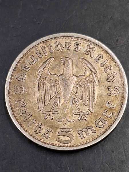 Silbermünze Deutsches Reich 5 Reichsmark 1935 Hersteller A Hindenburg Adler