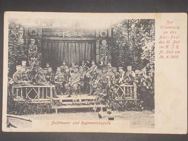 Ak Ansichtskarte Postkarte Feldpost Feldtheater Regimentskapelle K.J.R. 242 1915