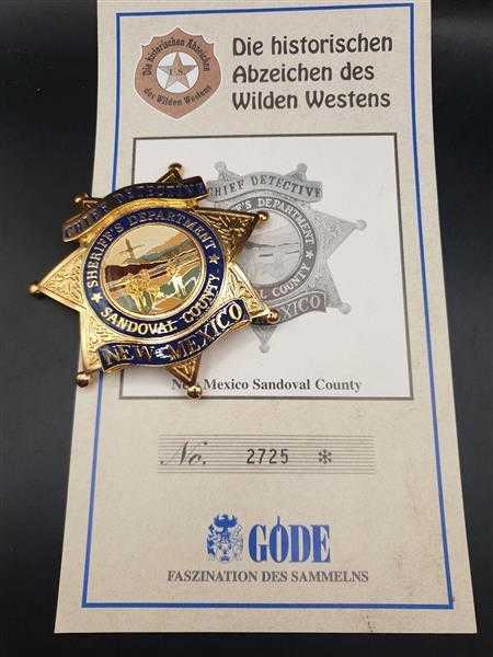 Chief Detective New Mexico Sandoval USA Badge Insigne Abzeichen Wilden Westens