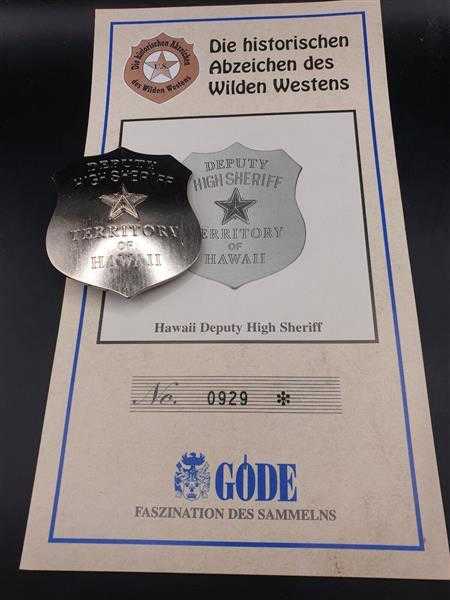 Deputy High Sheriff Hawaii Polizei USA Badge Insigne Abzeichen Wilden Westens