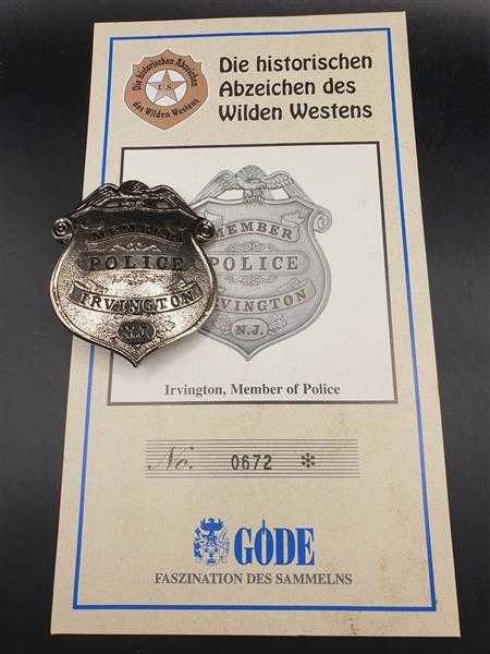 Irvignton Member of Police Polizei USA Badge Insigne Abzeichen Wilden Westens