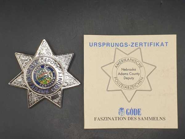 Reserve Deputy Nebraska Adams C Police Polizei USA Badge Abzeichen Marke Insigne