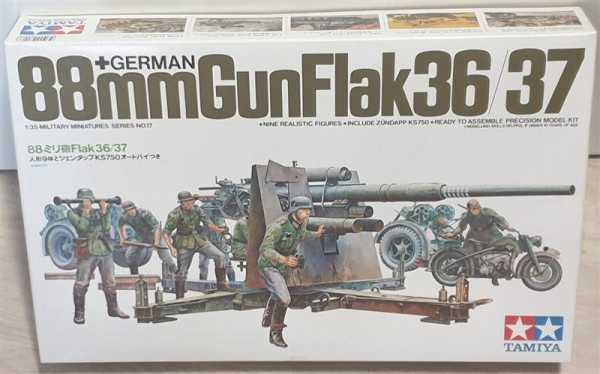 Tamiya 35017 88mm Gun Flak 36/37 + Zündapp KS750 + Figuren  1:35 Modellbausatz