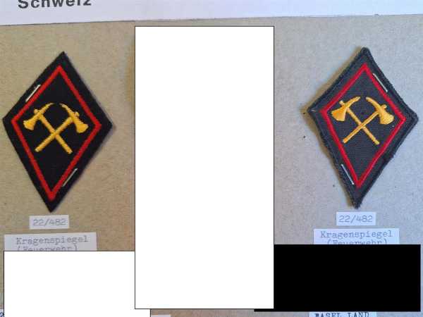 2x Schweiz Feuerwehr Kragenspiegel Äxte Patch Stoffabzeichen