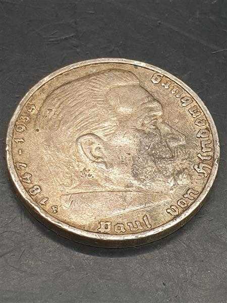 Deutsches Reich 5 Mark Paul von Hindenburg 1936 F Silbermünze