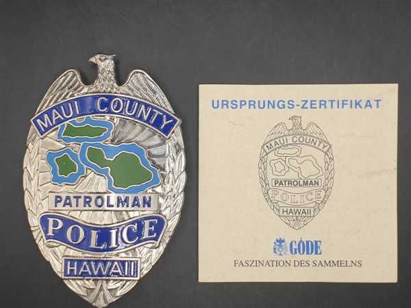 Maui Country Patrolman Hawaii USA Polizei Police Badge Abzeichen Marke Insigne