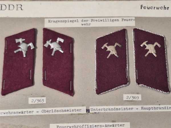 2x DDR NVA Kragenspiegel Feuerwehr Öberlöschmeister Hauptbrandinspektor Paar