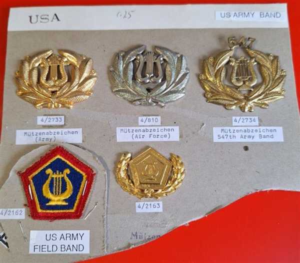 5x Amerika USA US Patch Army Air Force 547th Field Band Musik Music Cap Badge