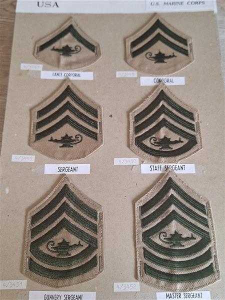 6x Amerika USA Patch Marine Corps Rangabzeichen Mustertafel USMC Corporal