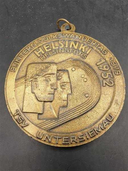 Münze Plakette Medaille XV Olympia Helsinki 1952 Untersiemau Volkswanderung