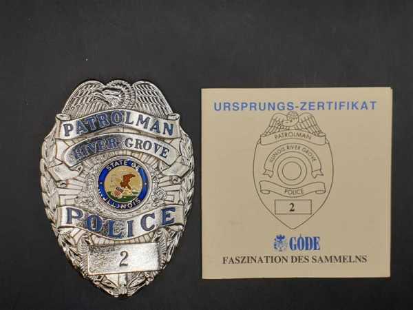 Patrolman River Grove Illinois USA Polizei Police Badge Abzeichen Marke Insigne