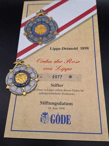 Lippe-Detmold 1898 Orden der Rose von Lippe Militaria Sammleranfertigung RAR