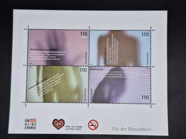 Bund 2001 Für die Gesundheit AIDS Krebs Briefmarke Bogen Kleinbogen BRD