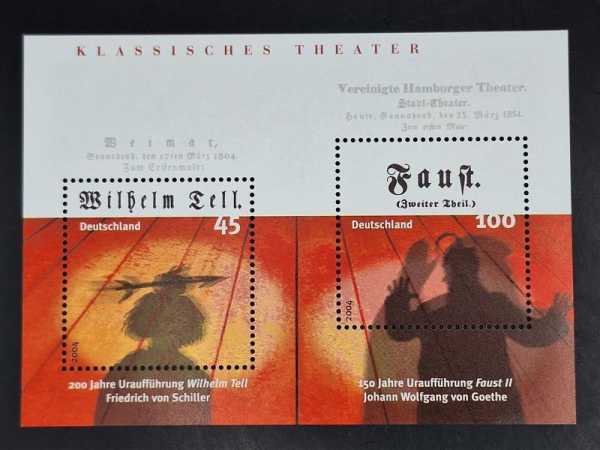 Bund 2004 Wilhelm Tell Faust Theater Briefmarke Bogen Kleinbogen BRD