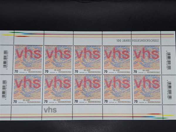 Bund 2019 VHS 100 Jahre Volkshochschule Briefmarke Bogen Kleinbogen BRD