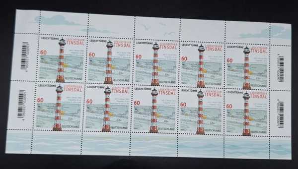 Bund 2021 Leuchttürme Leuchtfeuer Tinsdal postfrisch Briefmarke Bogen Kleinbogen