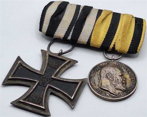 2er Ordensspange Eiserne Kreuz Wilhelm König Wuerttemberg Medaille Tapferkeit