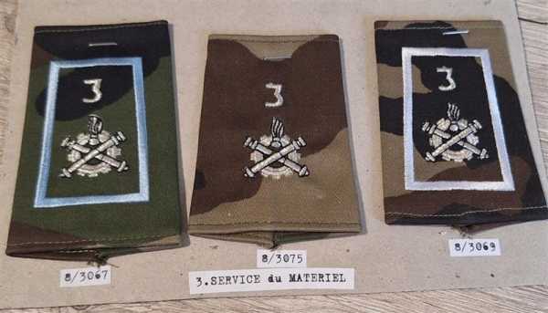 3x Frankreich France Rangabzeichen Patch 3. Service du Materiel Schulterklappen