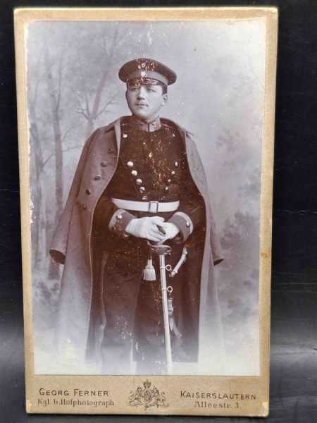 CDV um 1900 Militaria Soldat Uniform Waffenrock Kaiserslautern Mantel Schwert