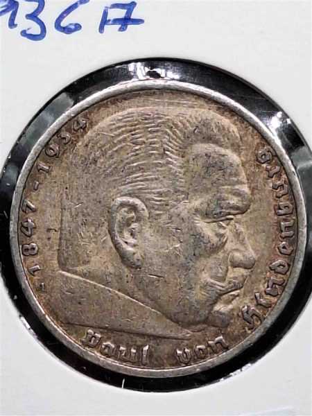 Deutsches Reich 5 Reichsmark 1936 A Silbermünze Paul von Hindenburg