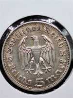 Deutsches Reich 5 Reichsmark 1935 D Silbermünze Paul von Hindenburg