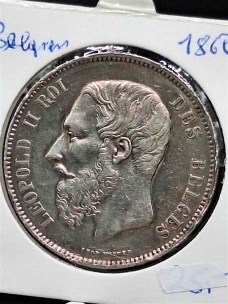 5 Francs Belgien Belgium Silbermünze Silver Coin Leopold II Roi Des Belges 1868