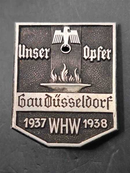 WHW Winterhilfswerk 2. Weltkrieg Abzeichen Unser Opfer Gau Düsseldorf 1937 1938