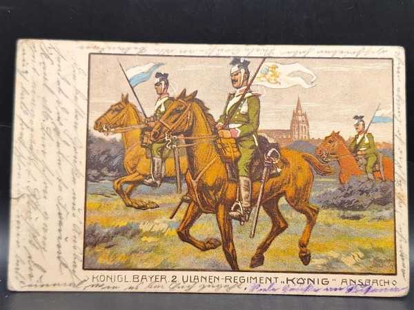 Ansichtskarte Postkarte Feldpost Königl. Bayer. 2 Ulanen-Regiment König Ansbach